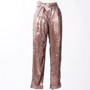 SEQUIN SATIN BOW TROUSE